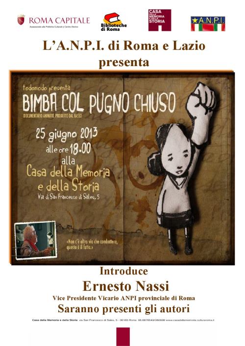 Anpi Roma proietta il docufilm Bimba col pugno chiuso