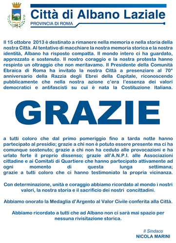 Priebke, Il Comune di Albano ringrazia i cittadini: “Difesi i valori democratici”