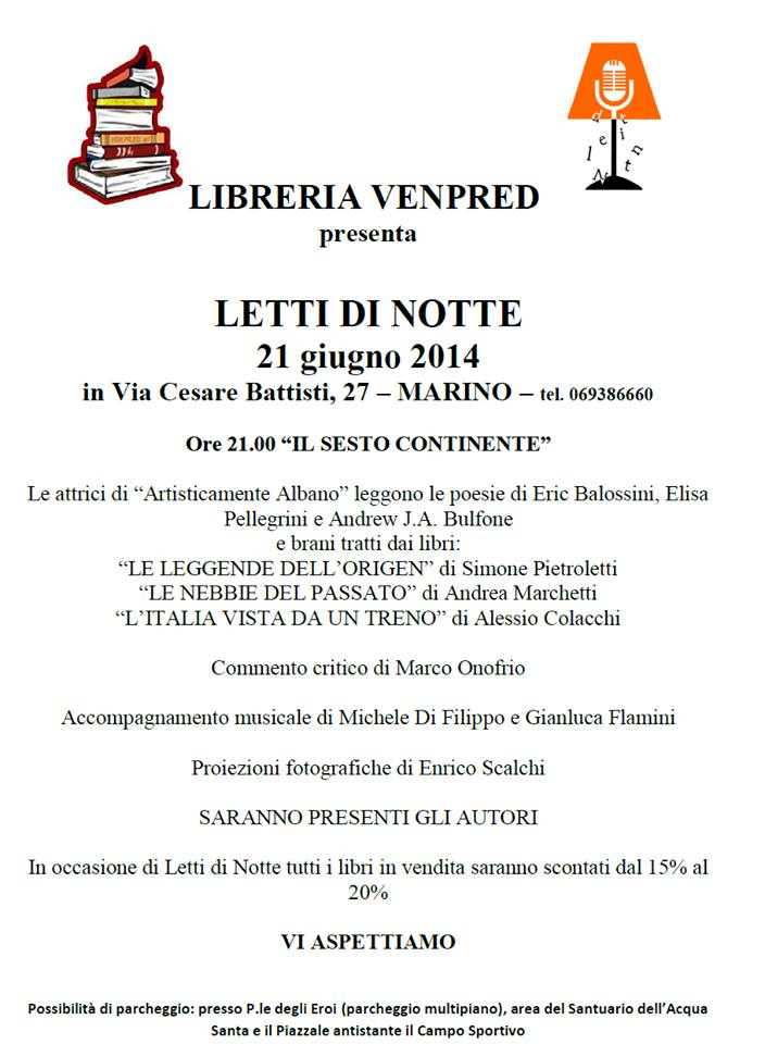 La libreria Venpred aderisce alla notte bianca delle  librerie “Letti di Notte 2014”