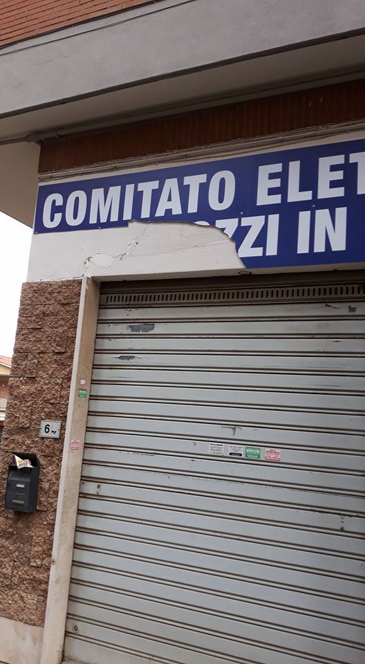 Velletri, vandalizzato il comitato elettorale di Adriano Palozzi