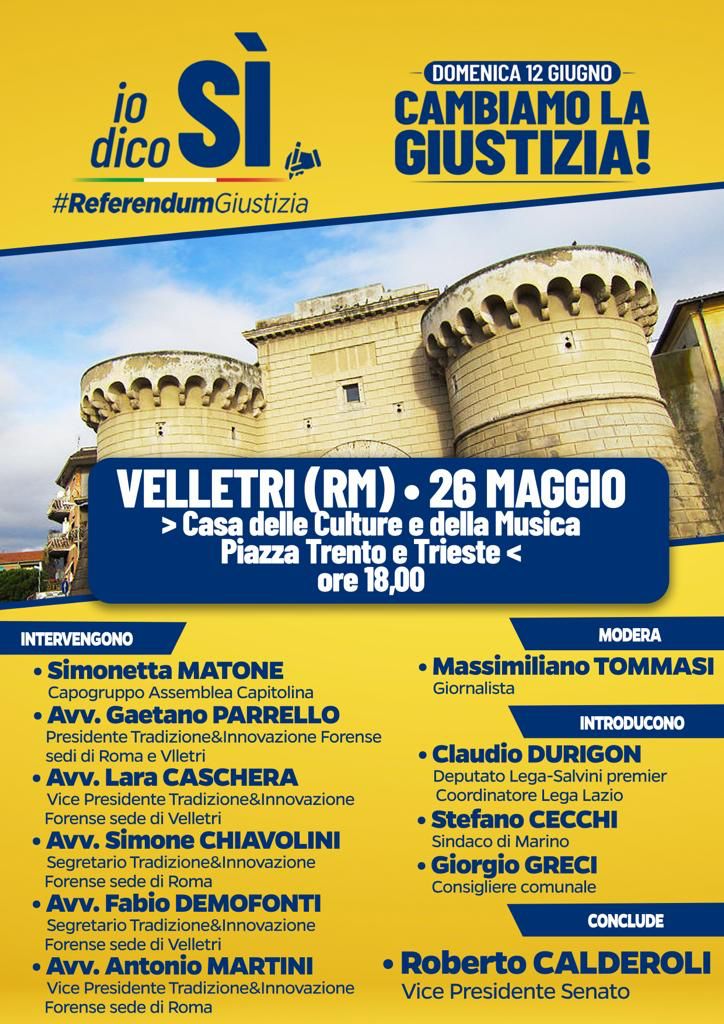 Referendum sulla Giustizia, domani l’incontro a Velletri