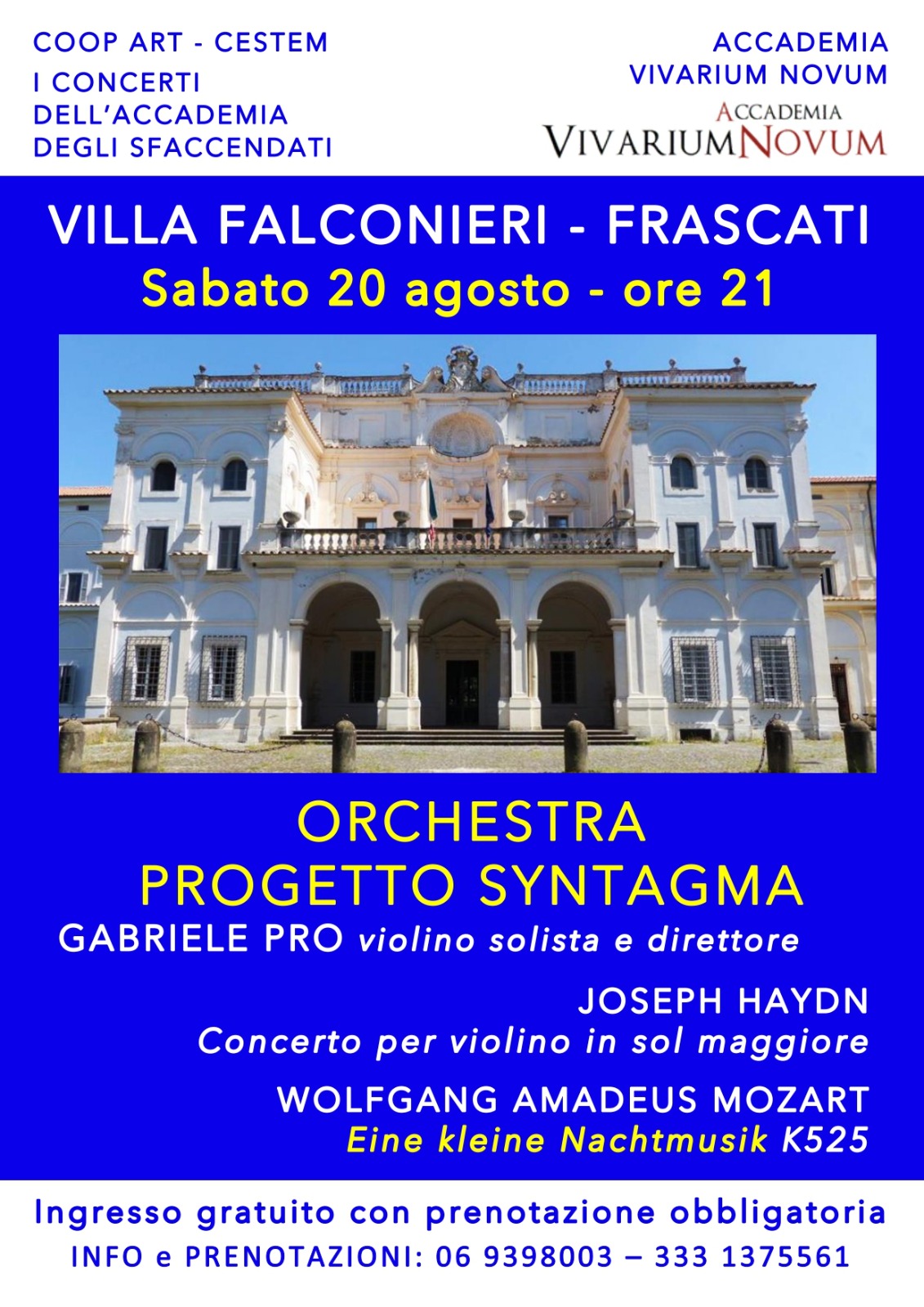 Mozart in Villa Falconieri a Frascati per l’Accademia Vivarium Novum con “I Concerti dell’Accademia degli Sfaccendati”