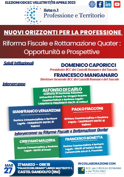 Ordine Commercialisti Velletri: Lista “Professione e Territorio” organizza incontro a Castel Gandolfo