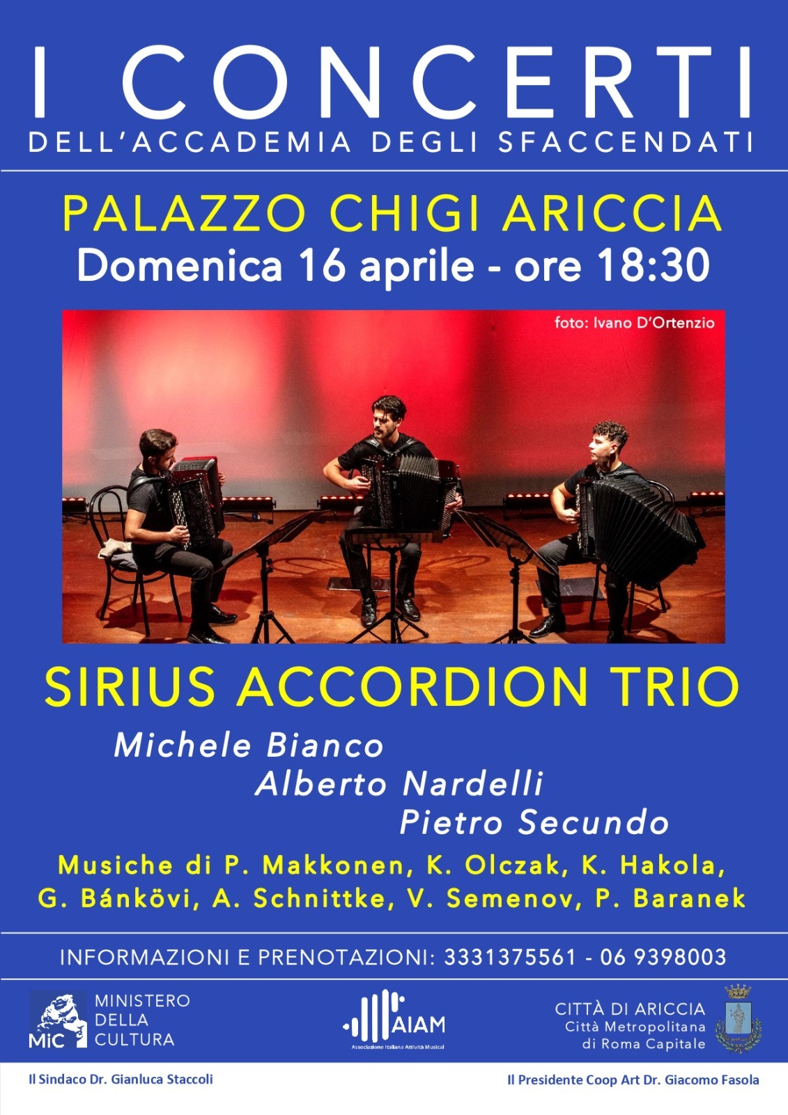 Sirius Accordion Trio inaugura nuova Stagione dell’Accademia degli Sfaccendati