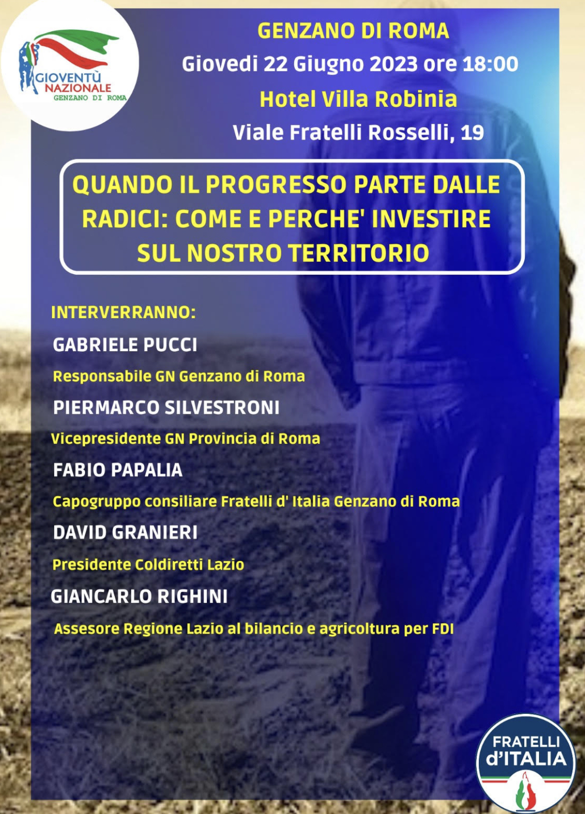 Righini, Granieri e Papalia a Genzano per il convegno di Gioventù Nazionale su agricoltura e sovranità alimentare