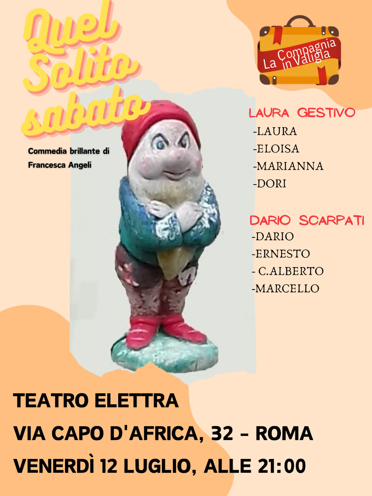 “Quel solito sabato”, la ‘Compagnia in valigia’ al Teatro Elettra con la commedia di Francesca Angeli